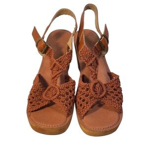 Latigo Anthropologie Ikat Rust Color Crochet Platform Heel Sandals Size 9M
